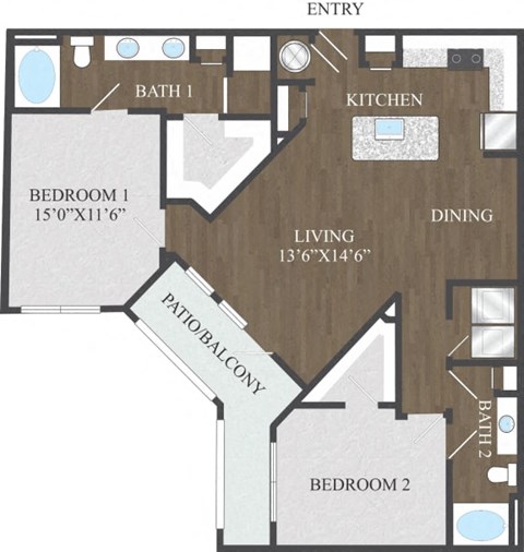 B3 two bedroom floor plan at Aspire at 610 apartments